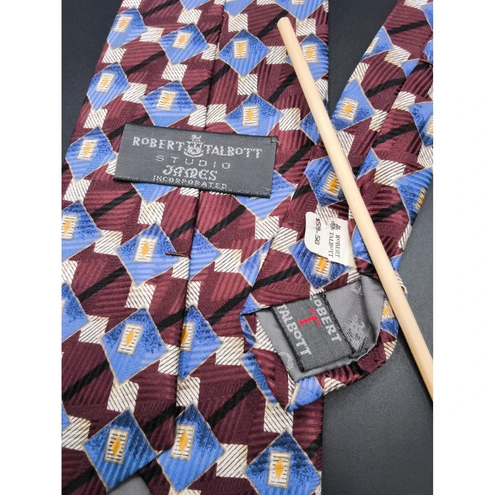 Robert Talbott Studio Tie New With Tag Burgundy Blue Geometric Diamonds